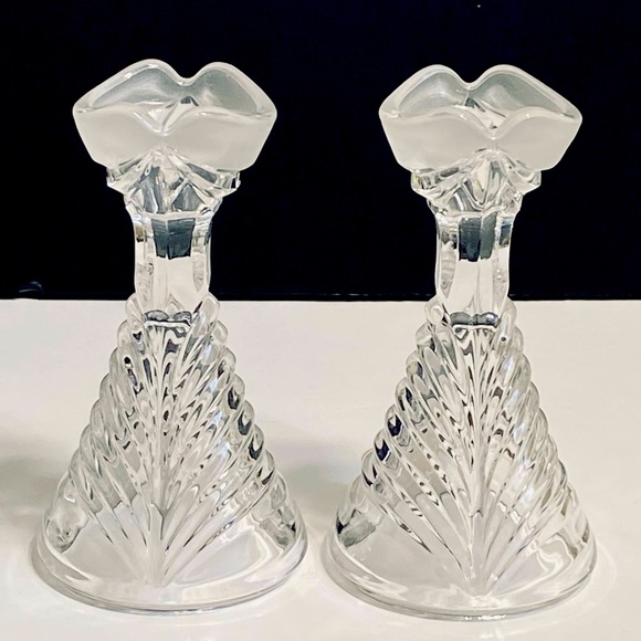 Vtg MCM Anna Hutte Bleikristall 24% Lead Crystal Candle Holders Frosted Germany - Picture 5 of 9
